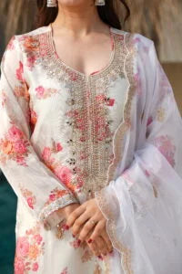Off White Kundan Organza Suit