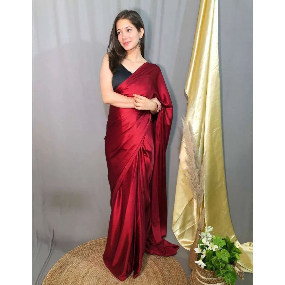 Pre Draped 1-minute Saree – Maroon
