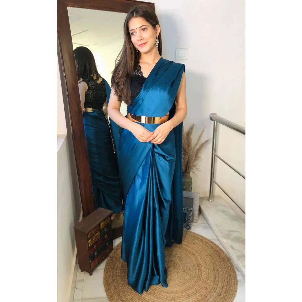 Pre Draped 1-minute Saree – Ocean Blue