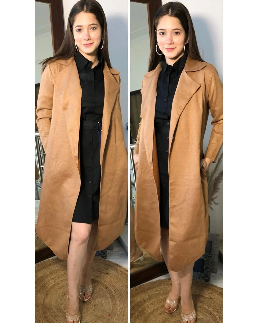 Premium Suede Coat-Tan Brown