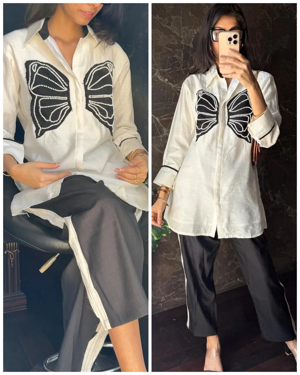 Pearl Butteryfly Cotton Flex Coord -Black
