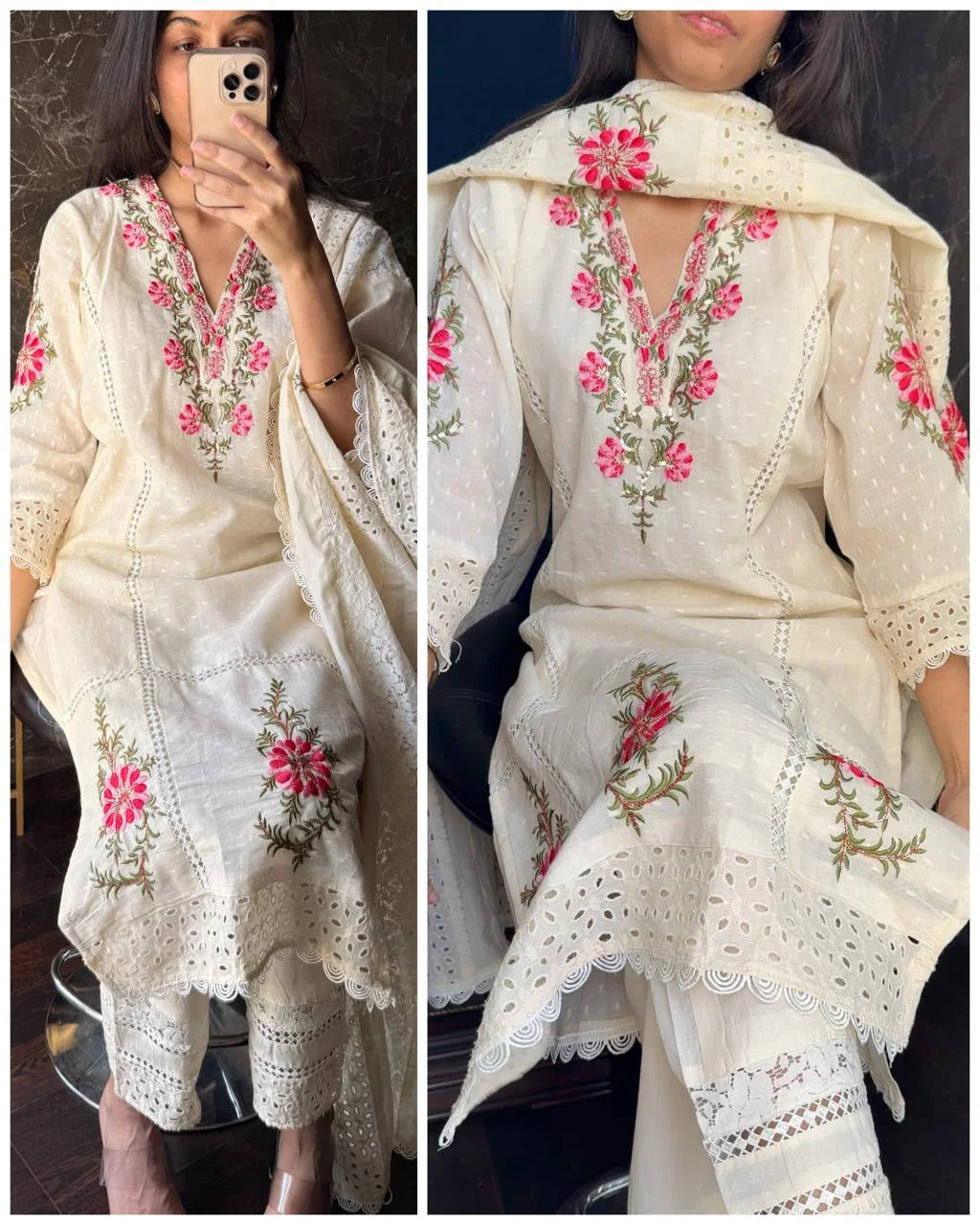 Kora Cotton Embroidered Sciffli Suit