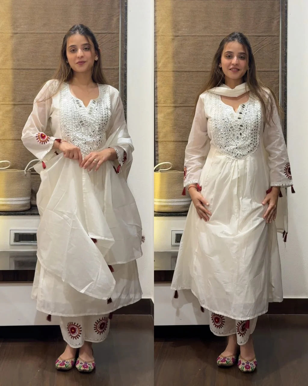 Premium Mul Chanderi Suit – White