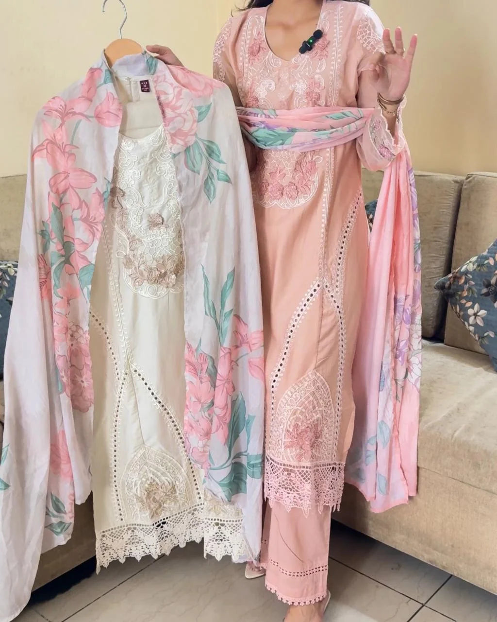 Premium Muslin Pakistani Suit -Peach