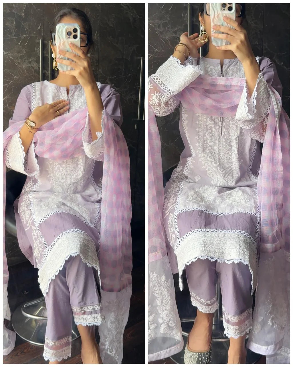 Cotton Pakistani Embroidery Dual Tone Suit – Lavender