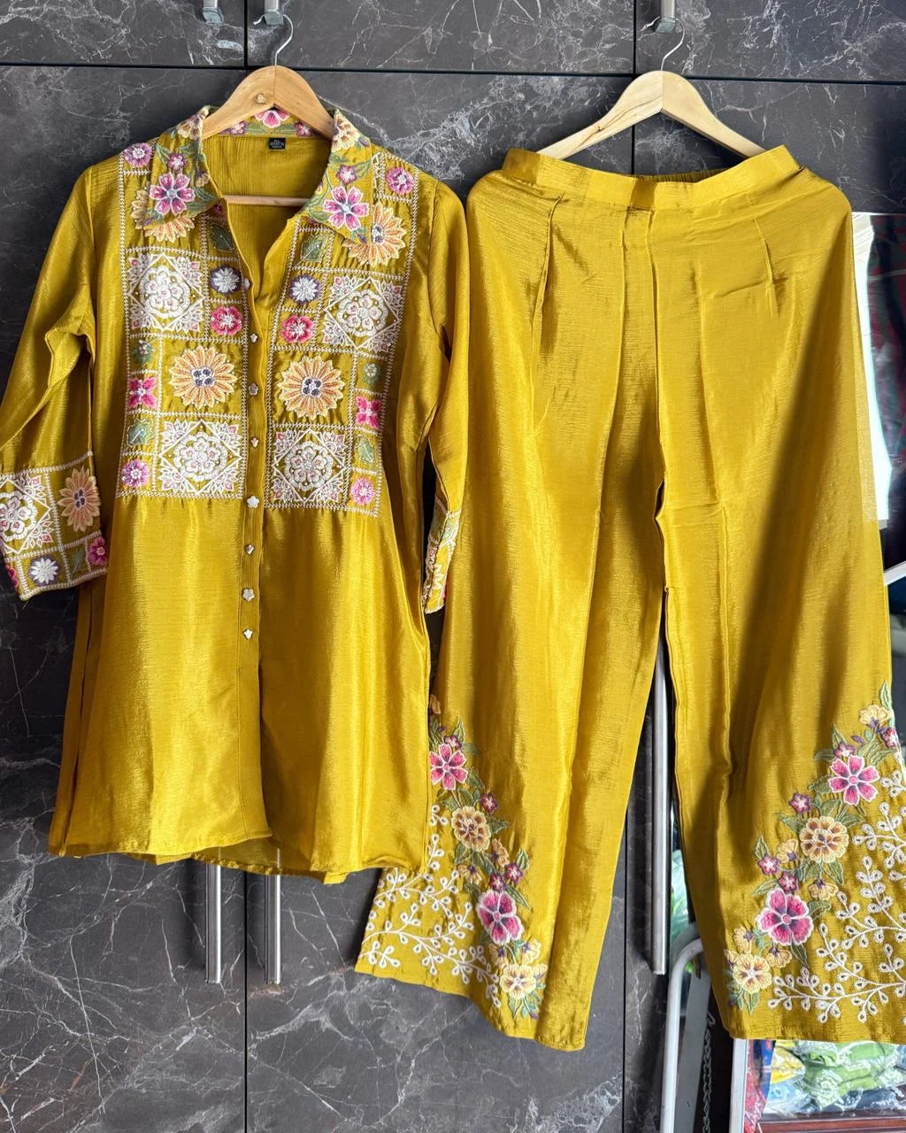 Pure Chinnon Hand work Coords -mustard