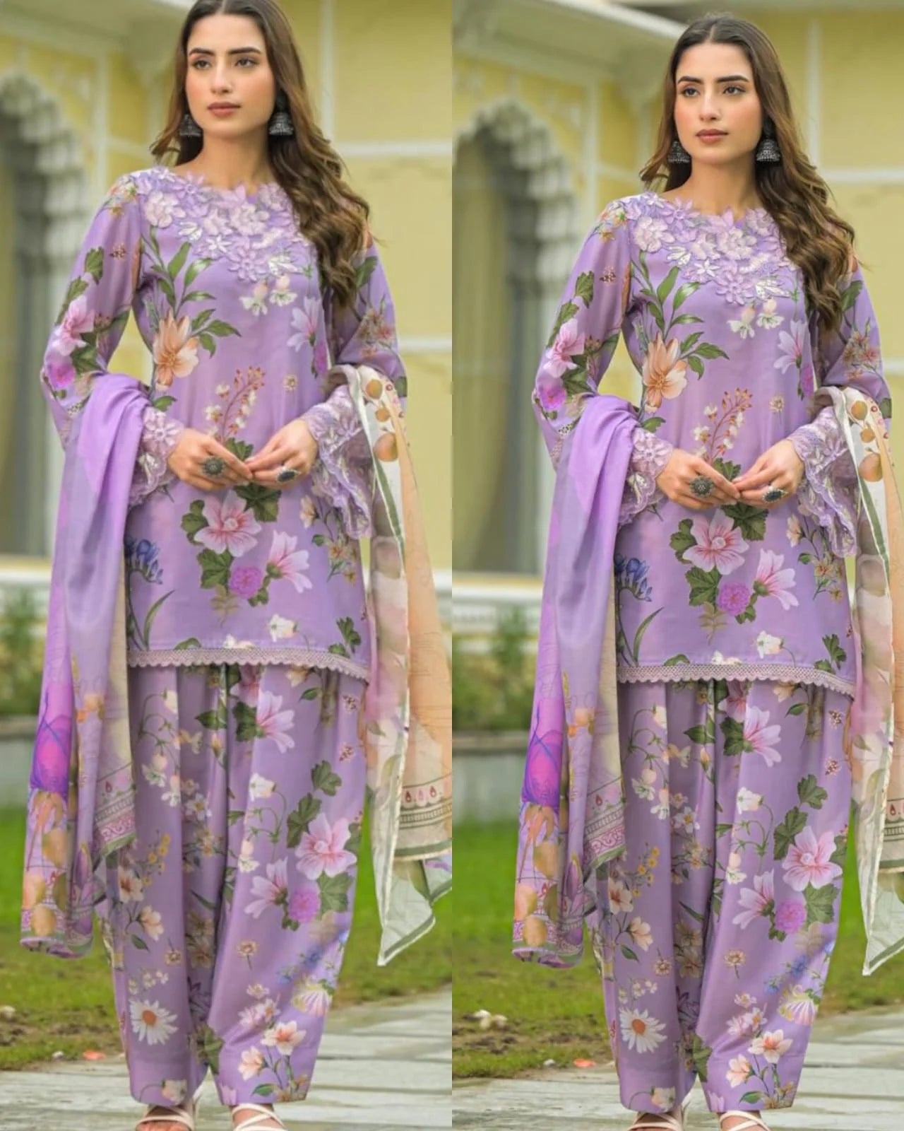 Farsi Salwaar Slub Cotton Suit – lavender