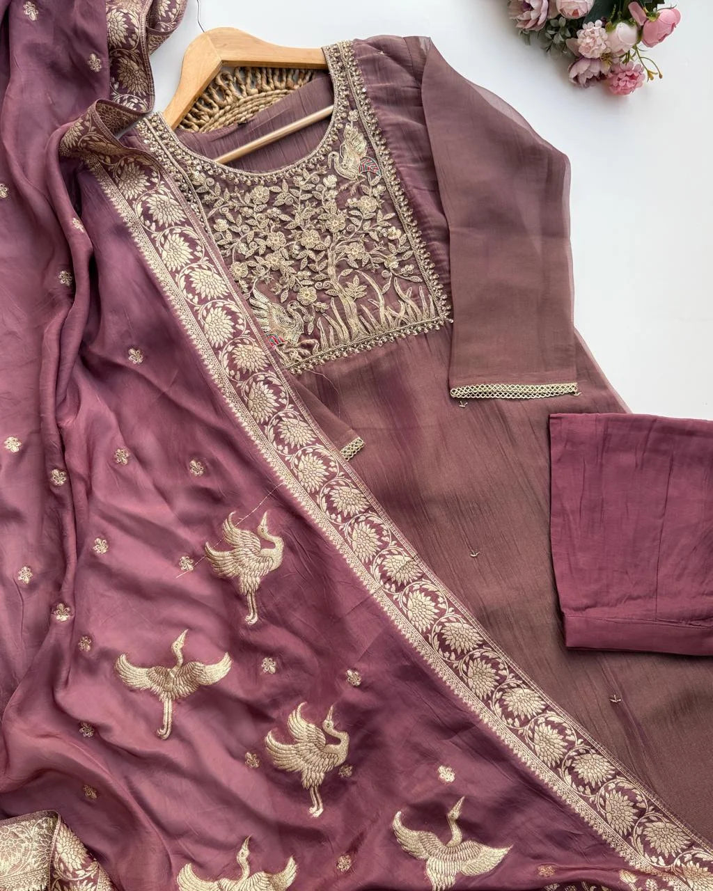 Premium Crush Tissue Embroidered Fit – Plum
