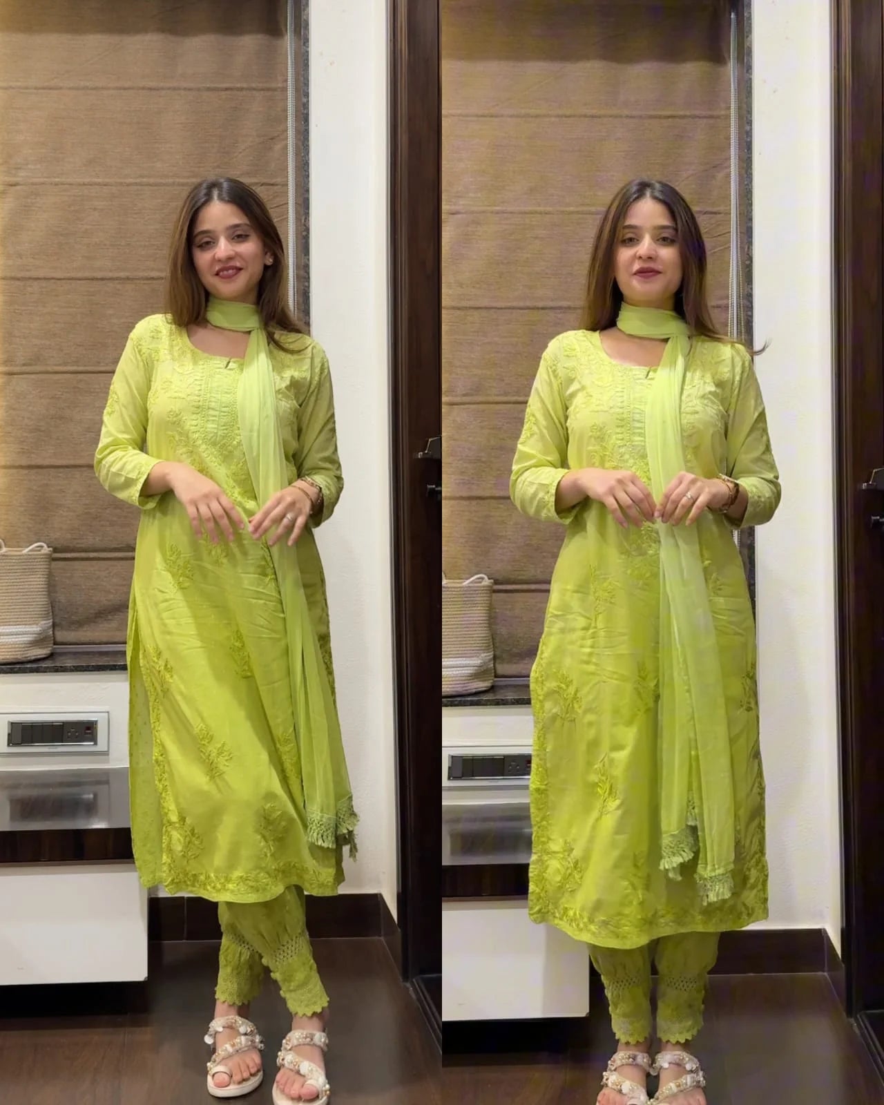 Chikankari Cotton Tye And Dye Suit-GREEN