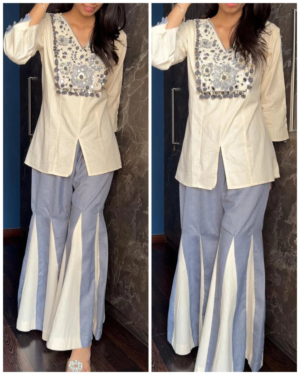 Premium Soft Denim Boho Embroidered Coord