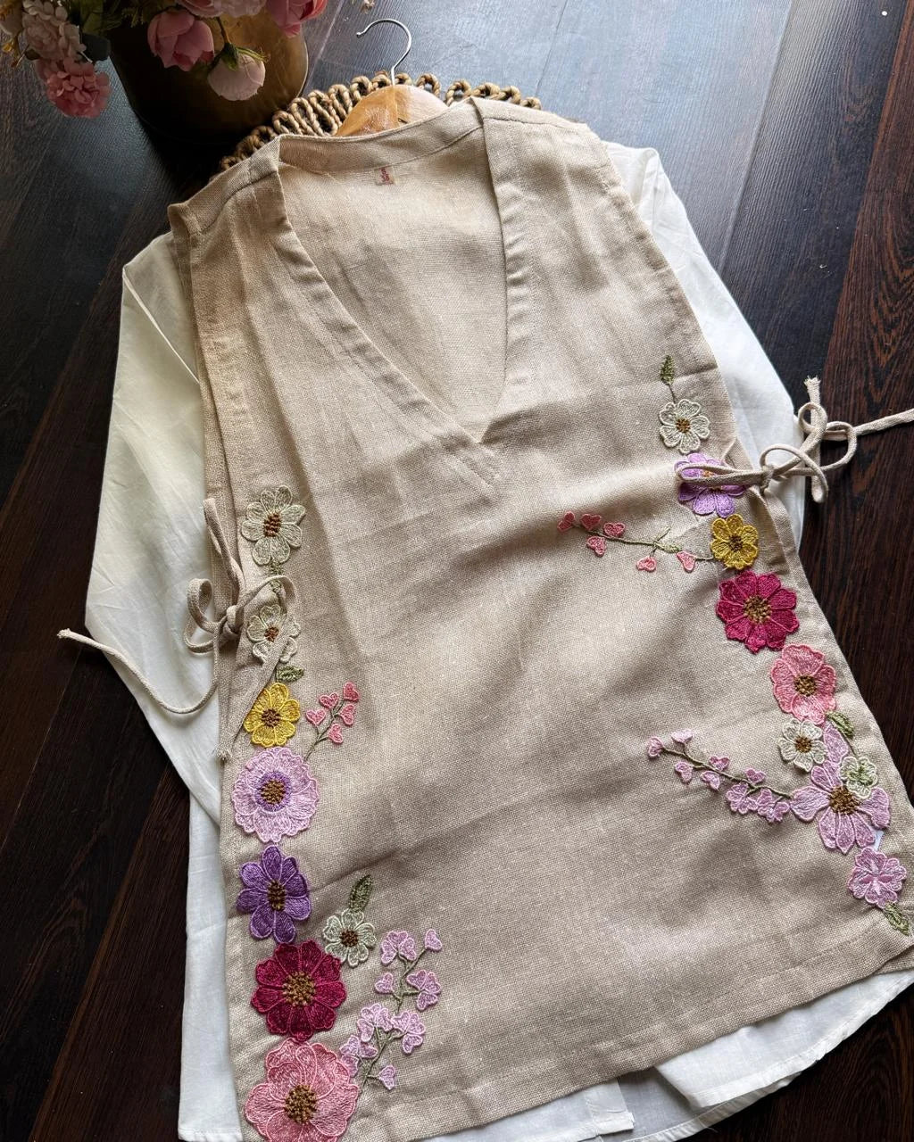 Premium jute Cotton Shirt with Coverup Coord 3 Piece