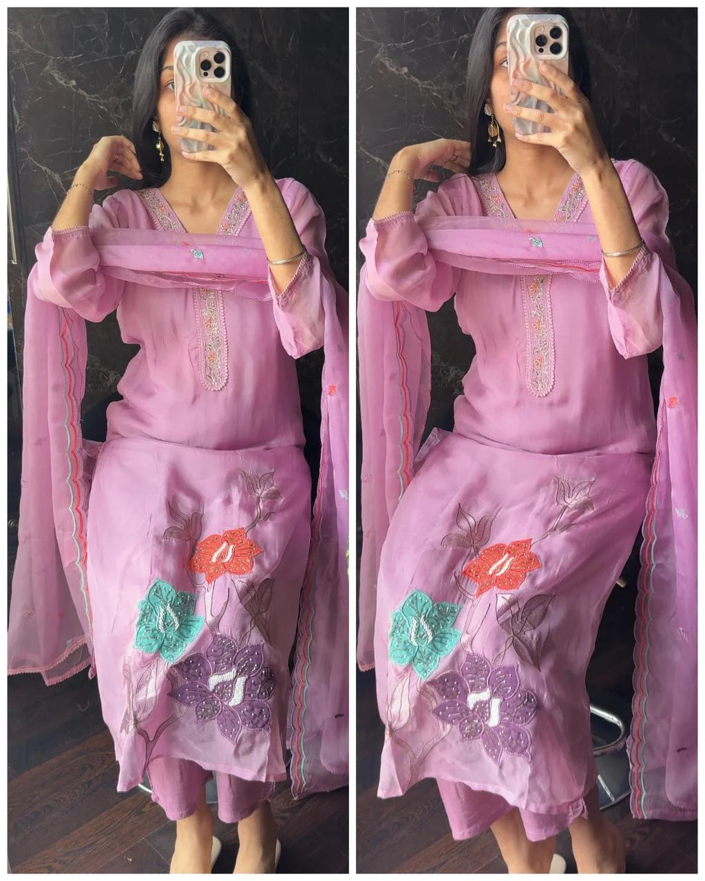 Premium Viscose Soft Organza Patch Work Suit