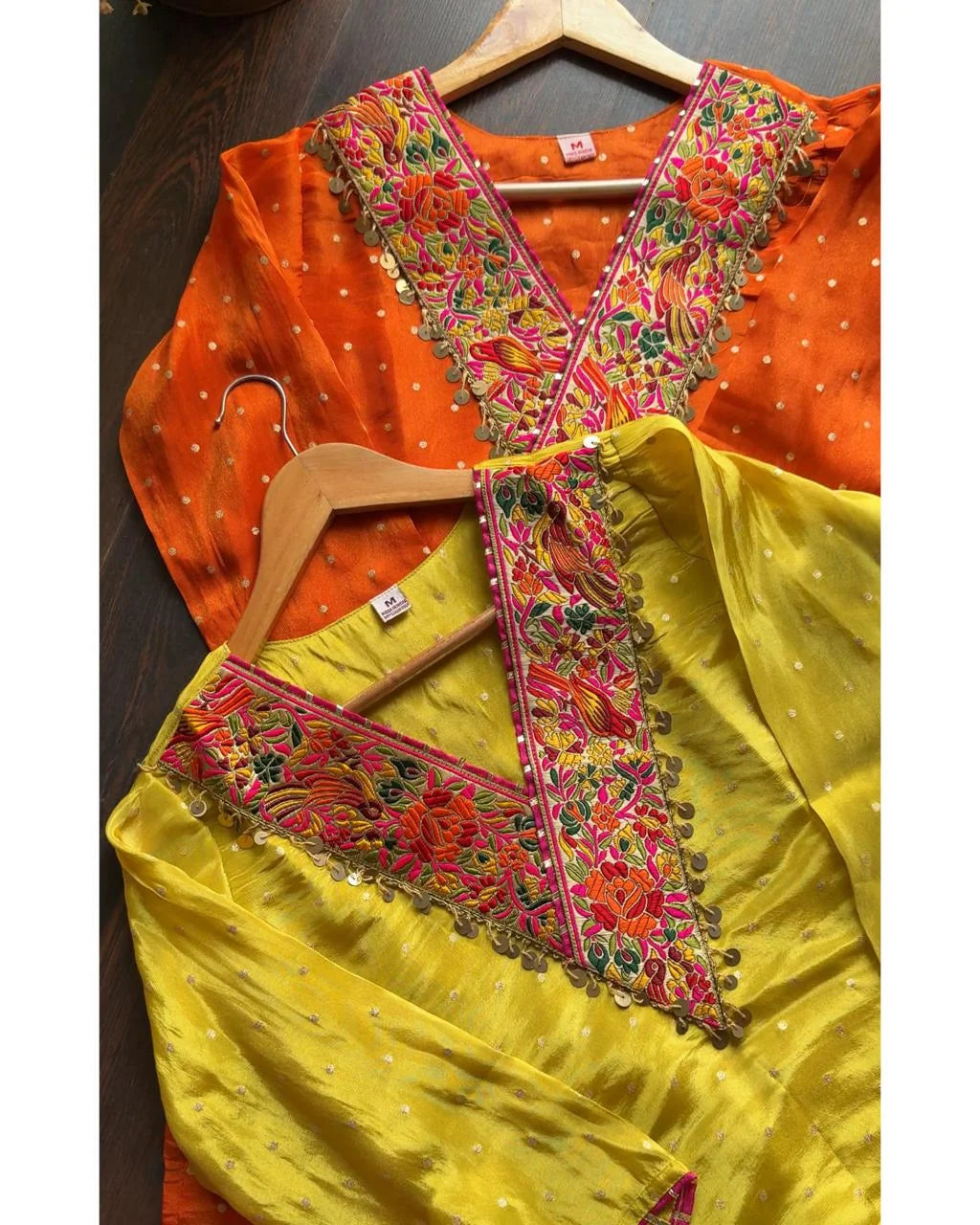 Premium Crepe Tissue Meenakari Suit – Orange