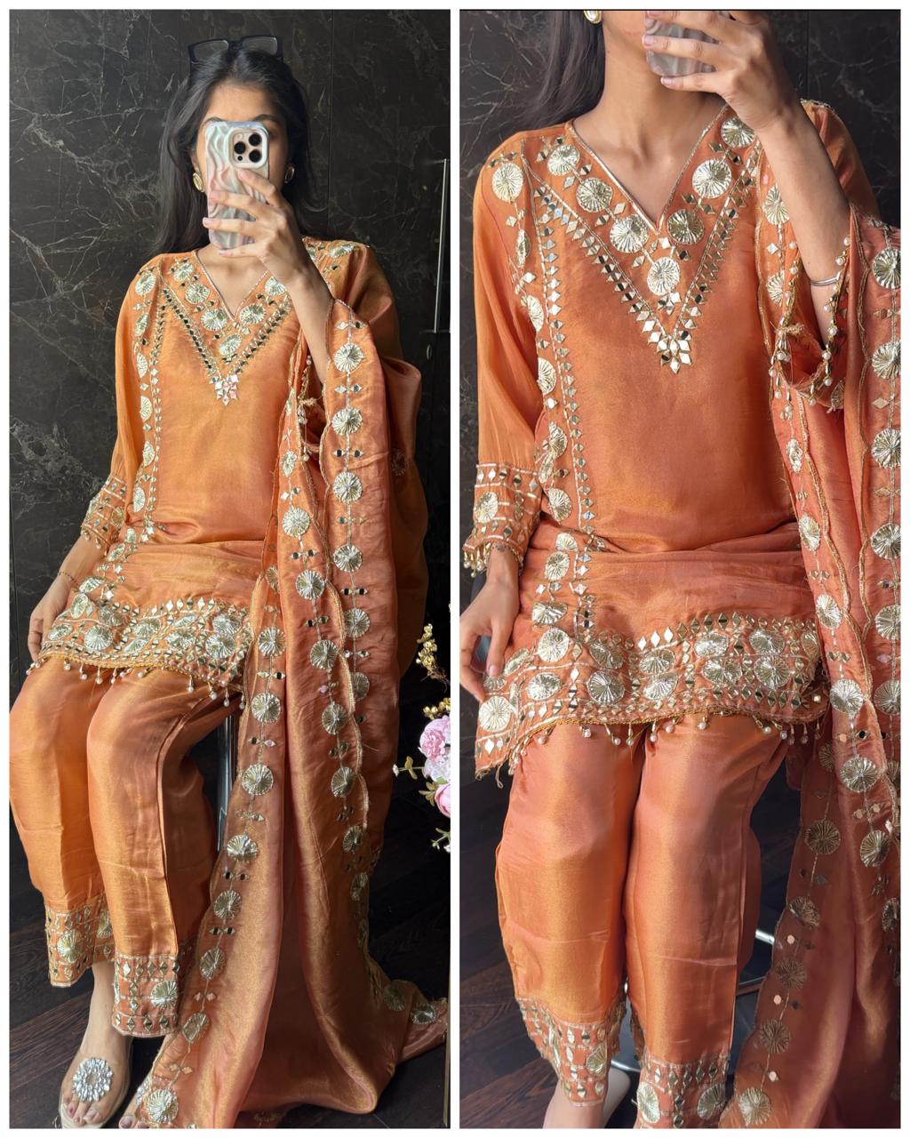 Gotta mirror Premium Crepe Tissue Suit – Peachish Orange