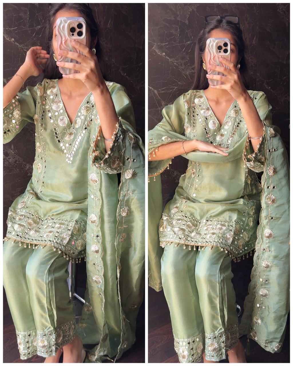 Gotta mirror Premium Crepe Tissue Suit -Pistachio Green