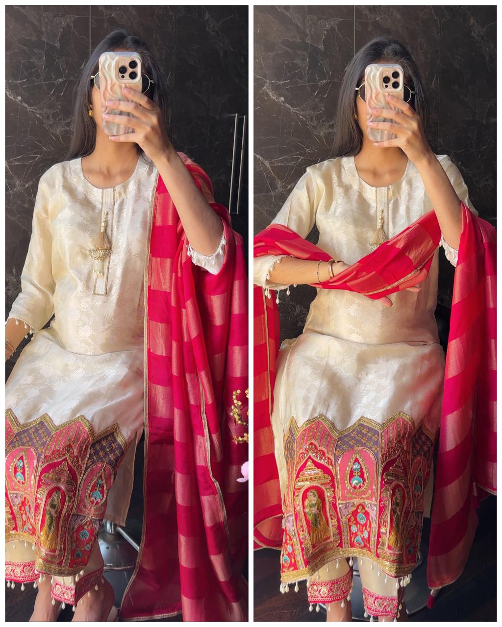 Premium Tissue Silk Embroidered Fit – ivory