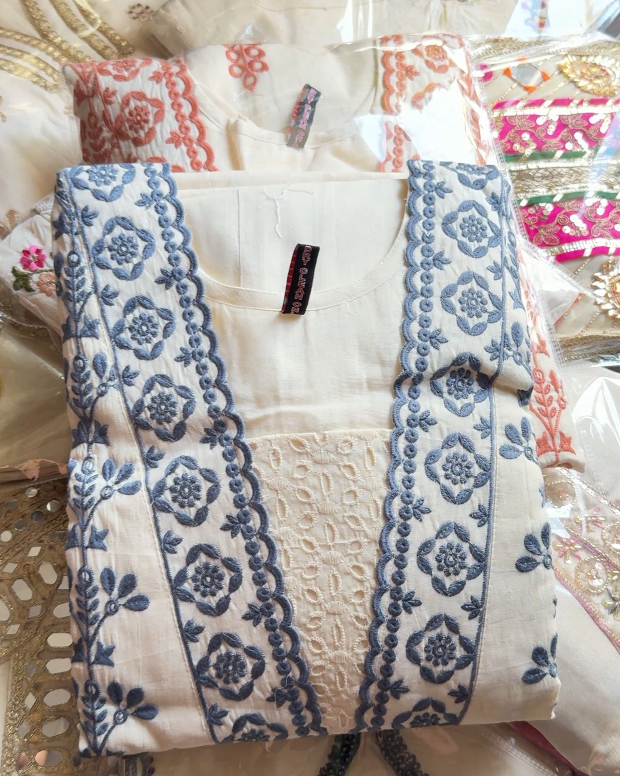 Premium Kora Cotton Embroidered Sciffli Suit – Grey