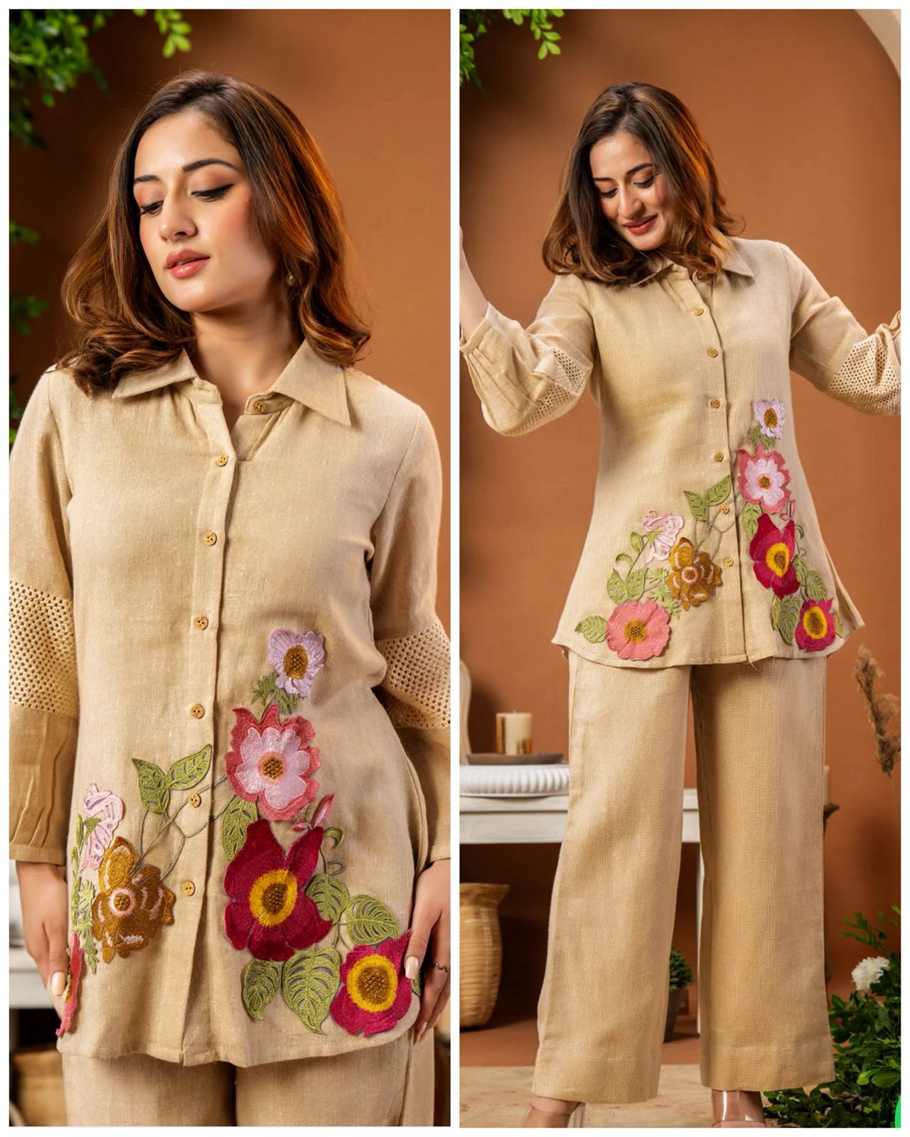 Premium Jute Coord with Appliqué Flower