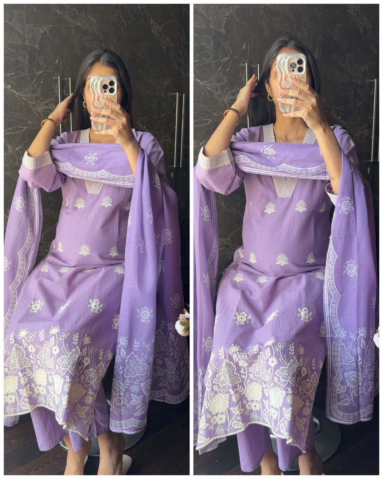 Premium Cotton Sciffli Suit – Lavender