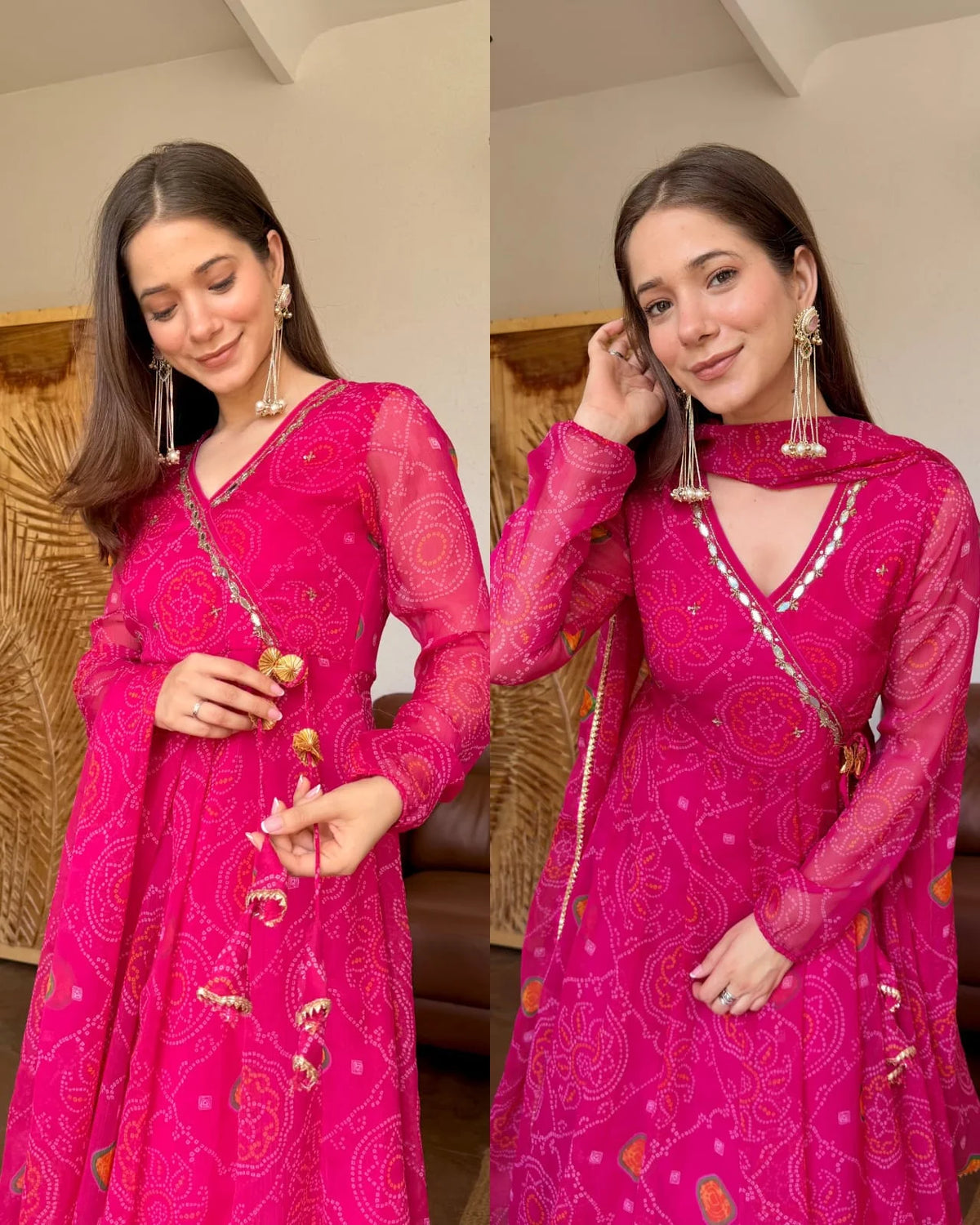 Premium Chiffon Bandhej Angarkha