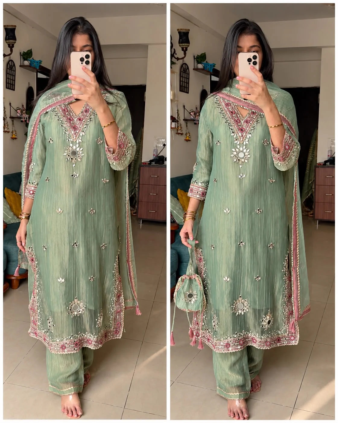 Pistachio Noor – Luxury Mirrorwork 4-Piece Set