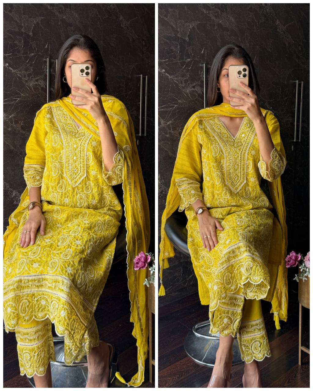 Premium Chikankari cotton pakistani fit (Lime colour)