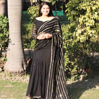 Pre-Draped Saree - Black