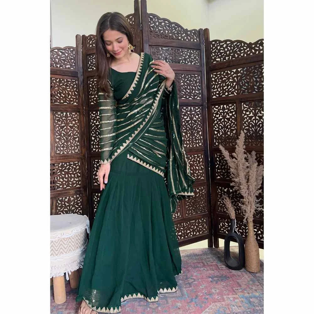 Pre-Draped Saree - Green