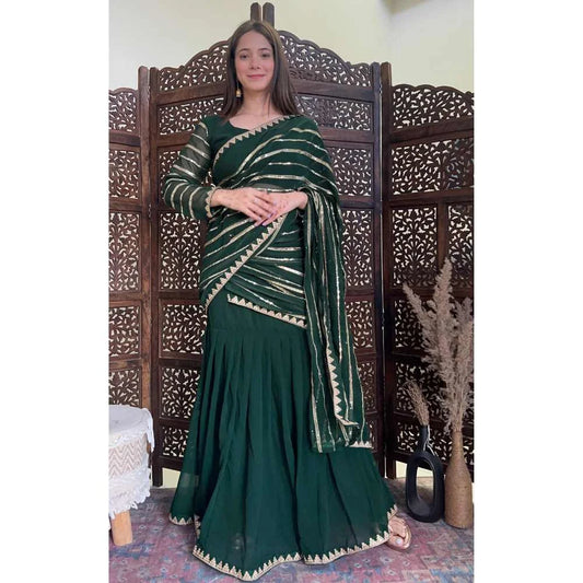 Pre-Draped Saree - Green