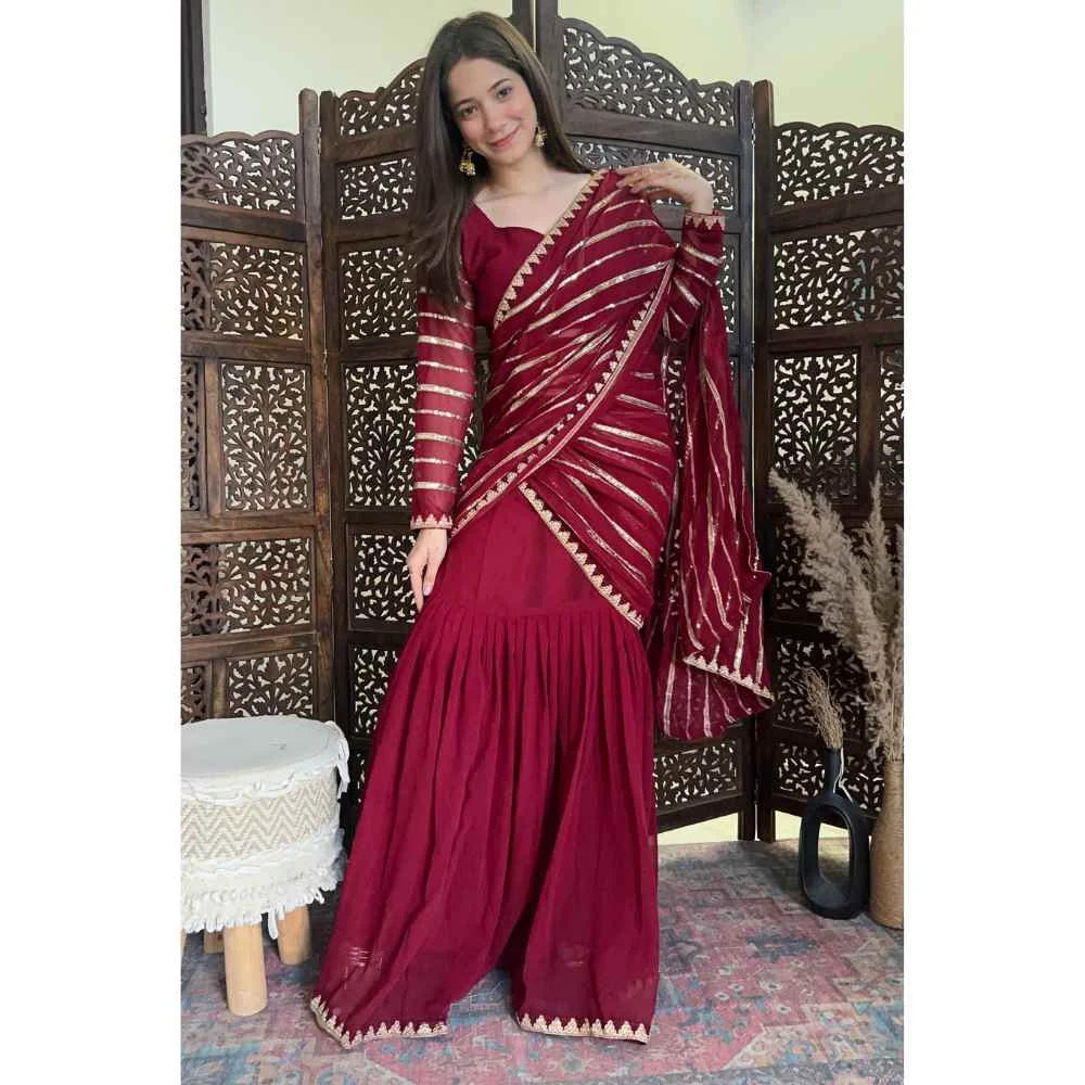 Pre-Draped Saree - Maroon