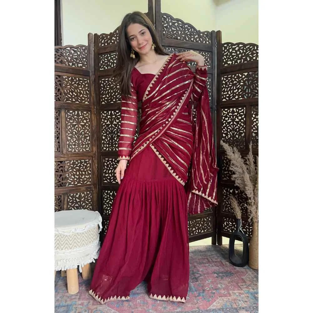 Pre-Draped Saree - Maroon