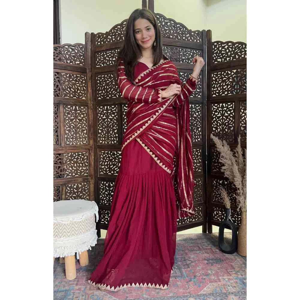 Pre-Draped Saree - Maroon