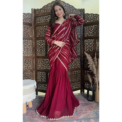 Pre-Draped Saree - Maroon