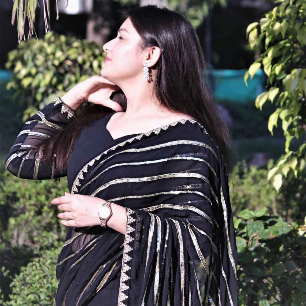 Pre-Draped Saree - Black