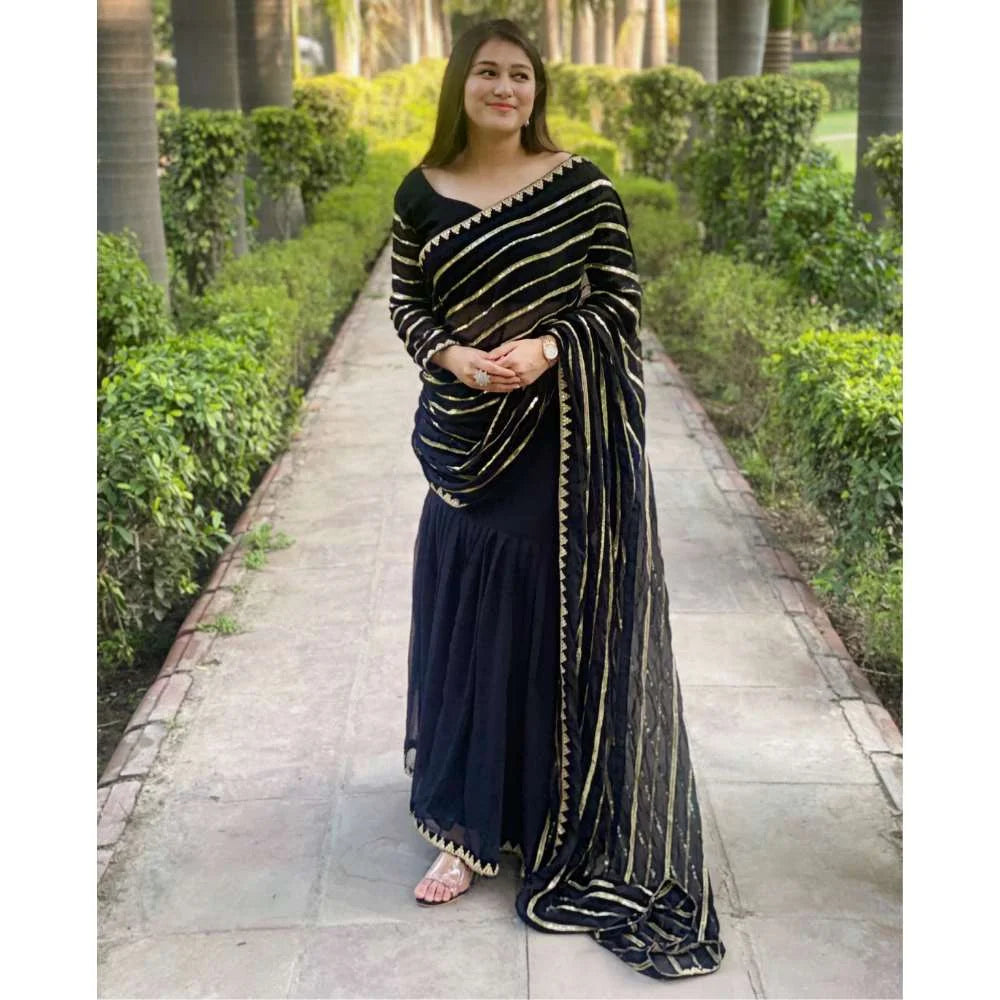 Pre-Draped Saree - Black