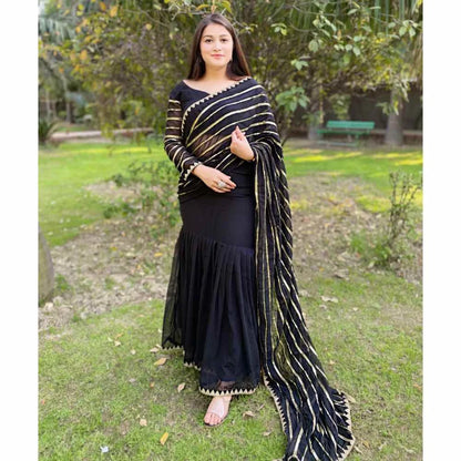 Pre-Draped Saree - Black