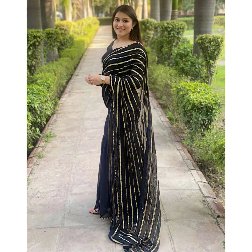 Pre-Draped Saree - Black