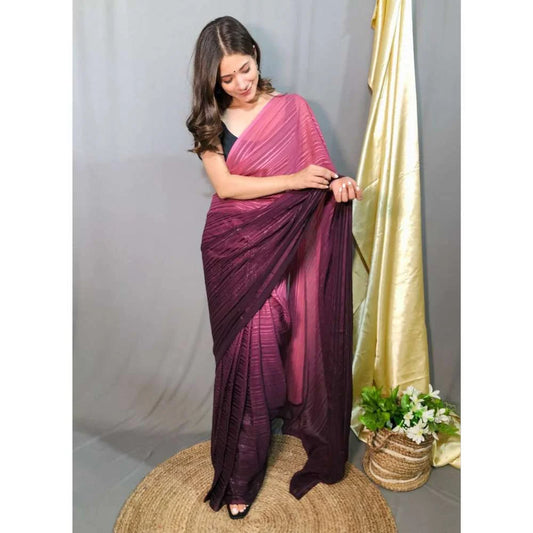 Pre Draped Saree - Wine