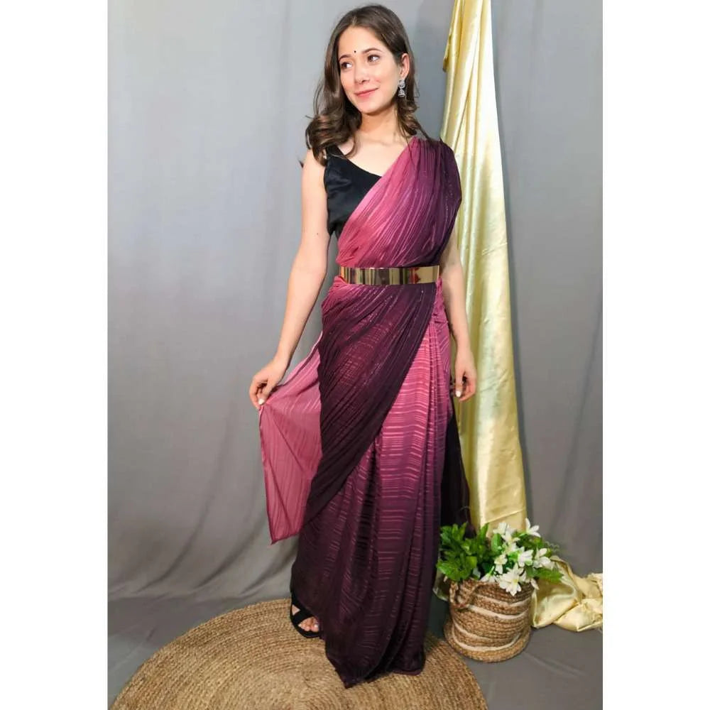 Pre Draped Saree - Wine