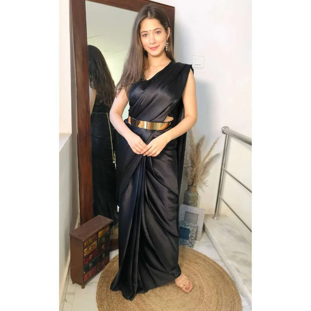 Pre Draped 1-minute Saree – Black