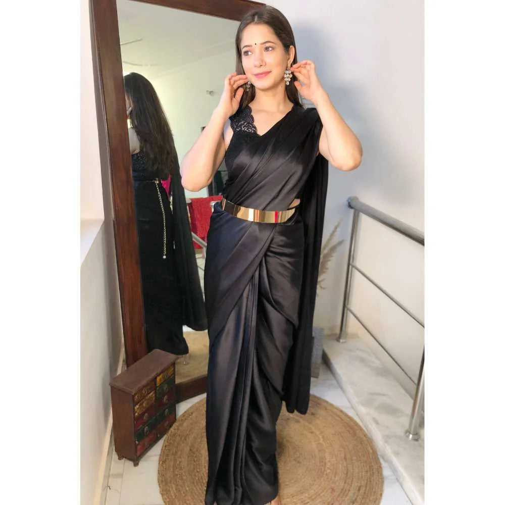 Pre Draped 1-minute Saree – Black