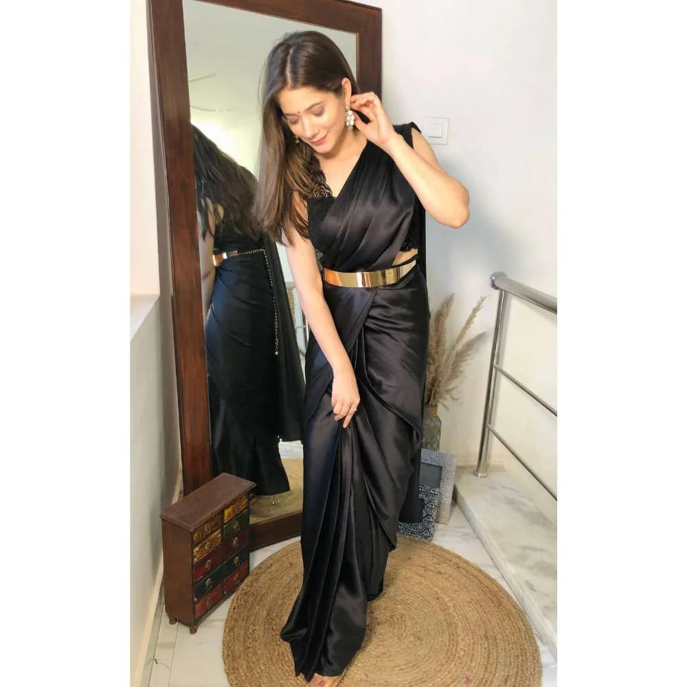 Pre Draped 1-minute Saree – Black