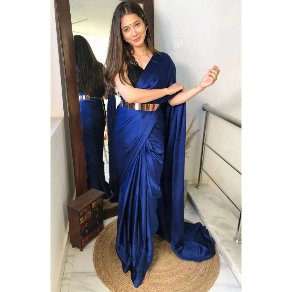 Pre Draped 1-minute Saree – Deep Blue