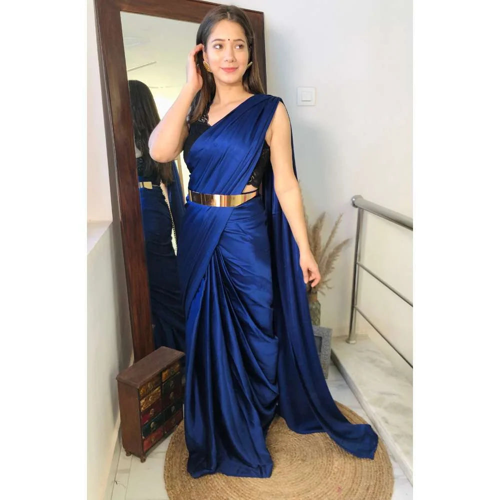 Pre Draped 1-minute Saree – Deep Blue