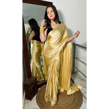 Pre Draped 1-minute Saree – Golden