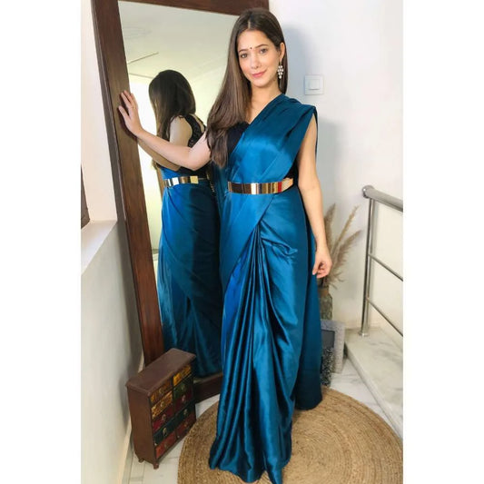 Pre Draped 1-minute Saree – Ocean Blue