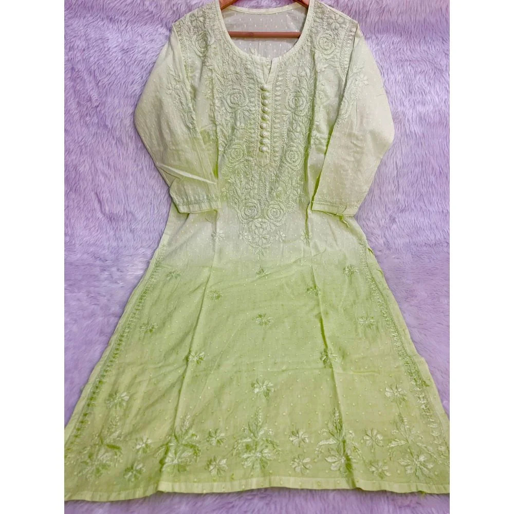 Ombre Chikankari Kurta – Lemon Green