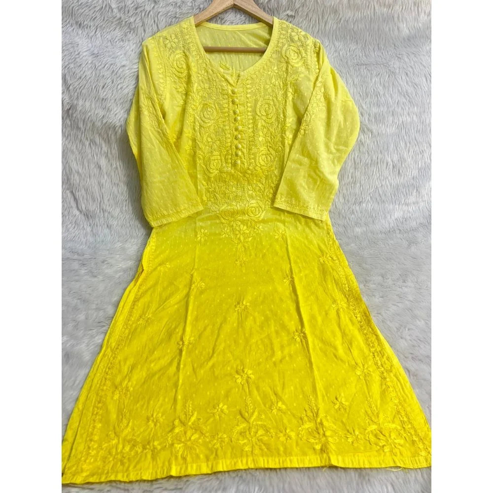 Ombre Chikankari Kurta – Yellow