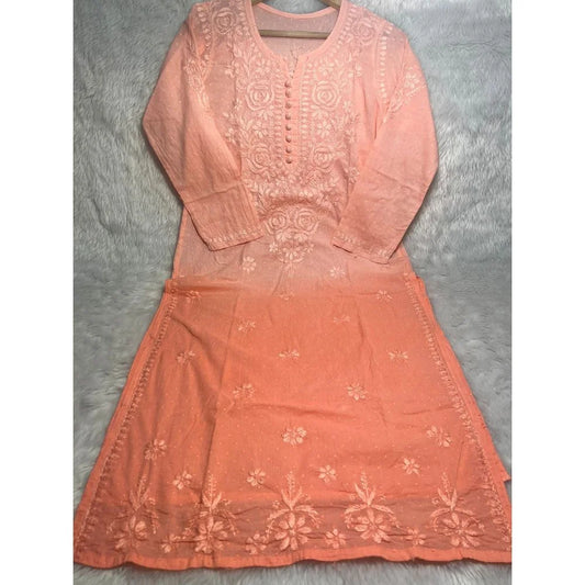 Ombre Chikankari Kurta – Light Orange