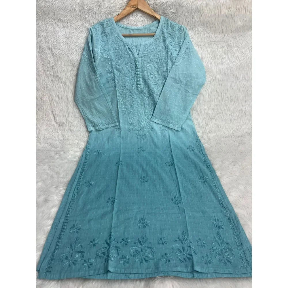 Ombre Chikankari Kurta – Turquoise